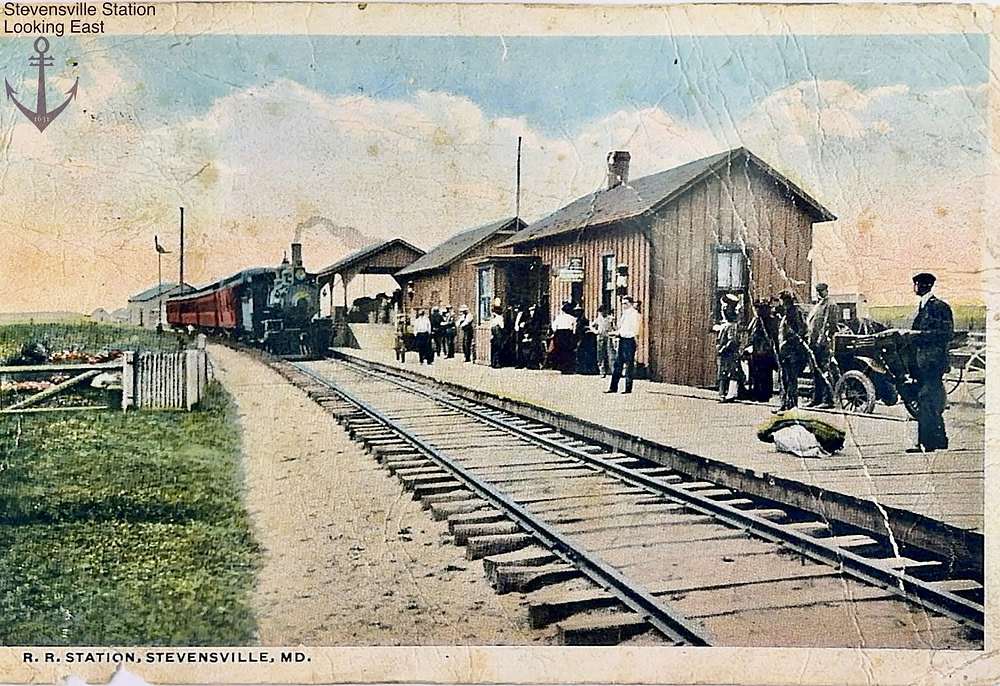 StevensvilleRailroadStationLookingEastPostcardHKI