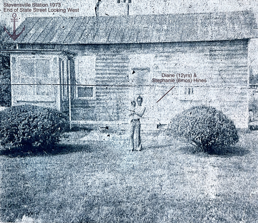 1973-DianeAndStephanieHinesInFrontOfStevensvilleStationHKI